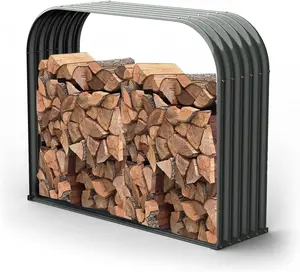 A ANLEOLIFE Galvanized Steel Firewood Storage Shed Outdoor Corrugated Metal Log Rack, Heavy Duty Log holder Lumber Storage Stand -Trio Gray