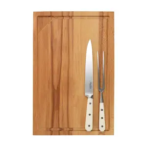 Goswell 3-Piece Carving Board and Cutlery Set in Cream