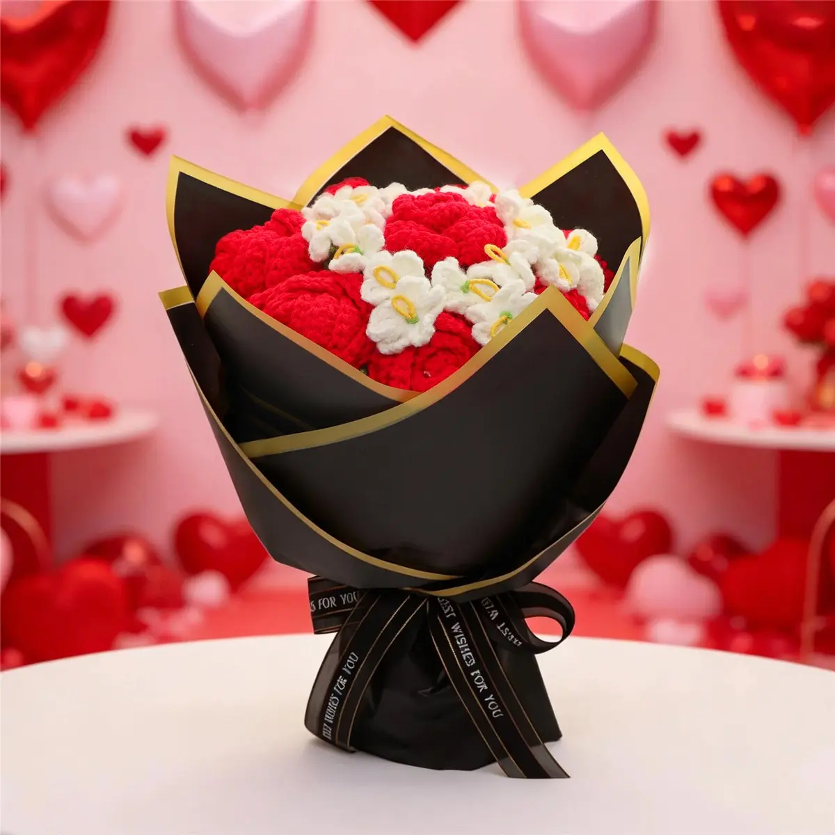 Romantic Faux Yarn Knitted Rose Bouquet, Artificial Decorative Flowers for Home Party Wedding Anniversary Engagement Marriage Valentine's Day Christmas Mother's Day Gift, Artificial Roses Bouquet, Artificial Fake Flowers, Artificial Flower Decorations