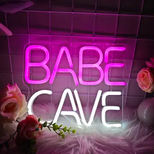 1PC BABE CAVE Neon Light - USB-Powered Pink & Cool White Wall-Mounted Lamp with Switch Control, Decorative Ambiance Lighting, Romantic Decor for Home, Bedroom, or Party, No Battery Needed, Neon Signs for Wall Decor