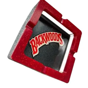 Red and Black Backwood Square Circle Resin Ashtray Custom Decor Ornaments Lighter