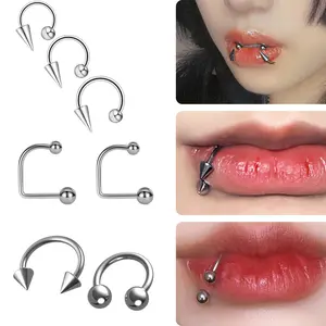 Minimalist Gothic Personalized Lip Nail Style Stainless Steel U-shaped Lip Ring Horseshoe Rod Lip Clip Pointed Cone C-ring jewelry decoration