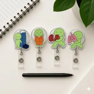 Smiskii Anatomy Sparkly Retractable Badge Reel Cute Inhaler, Lungs, Kidneys, Prison Acrylic ID Holder For Nurse Respiratory Therapist Gift