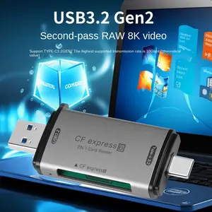 Dual Usb3.2 Gen2 Cfexpress Type-B Reader, 10gbps High-Speed Transfer, Stable Low Latency, Multi-System Compatible, for Cf Express Memory Cards