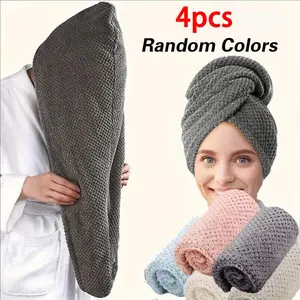 Solid Color Hair Drying Towel, 4 Counts Soft Absorbent Hair Wrap Towel, Anti-frizz Hair Towel for Home Bathroom Hotel Salon