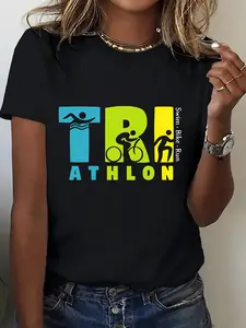 A Fun Sports Short-Sleeve Shirt-Passionate about Triathlons-Women'S Stylish Casual Activewear, Featuring a Fashionable And Unique Printed Comfortable Round-Neck Base Shirt, Perfect As a Gift T-Shirt, Lightweight, Breathable, Moisture-Wicking