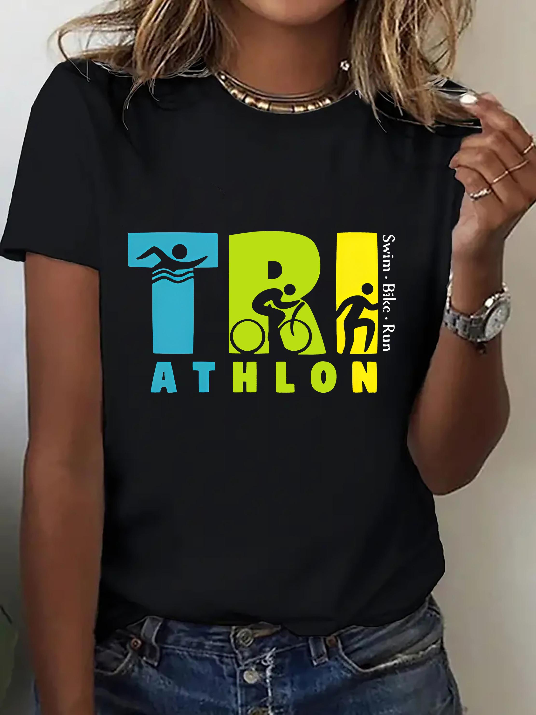 A Fun Sports Short-Sleeve Shirt-Passionate about Triathlons-Women'S Stylish Casual Activewear, Featuring a Fashionable And Unique Printed Comfortable Round-Neck Base Shirt, Perfect As a Gift T-Shirt, Lightweight, Breathable, Moisture-Wicking