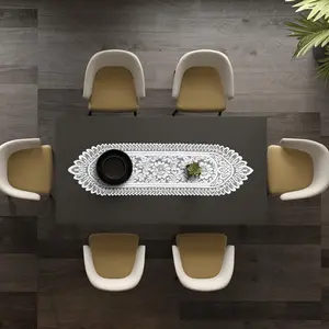 Elegant White Lace Table Runner 45" X 13.38" Cotton Crochet Dresser Scarf for Bedrooms Vintage Lace Cloth for Tables and Desks