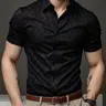 Men's Argyle Print Short Sleeve Shirt, Regular Fit Casual Comfortable Breathable Button Front Collared Top for Summer, Fashion Classic Men's Clothes for Daily Wear, Black, Menswear, Casual Outings Shirt, Casual Comfy Collared