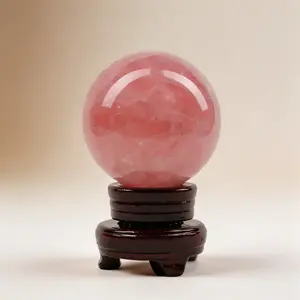 Natural Bohemian Style Pink Quartz Sphere Polished Stone Ball Office Desk / Dining Table Centerpiece Halloween Christmas Wedding Birthday Housewarming Gift adult bedroom stress relief home decor figurine Ornament Chinese Jade