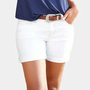 Women's Cuffed Denim Shorts - LASCANA - White Solid 10