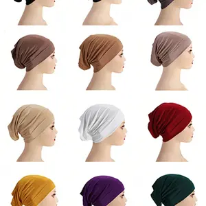 Women's Plain Modal Wide Brim Beanie Hat, Elastic Round Mouth Stretch Headband, Large Size Cylinder Cap Inner Layer Hat Headwrap Turban Hijab Hijab Cap