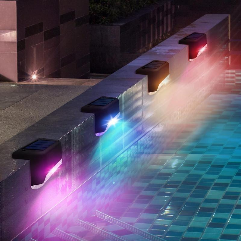 - Solar Powered LED Colorful Light, Outdoor Waterproof LED Light, Waterproof Solar Step Light, Outdoor Garden Light For Deck Stairs Patio Yard, Solar LED Lights, Men Gifts, Lamp