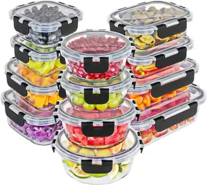 Magic Mill Glass Storage Containers with Lids Set Ultimate 24pc Set with BPA-Free Airtight Locking Lids for Lunch Food Storage Meal Prep Safe in Fridge Freezer Dishwasher Safe for Easy Clean - Square