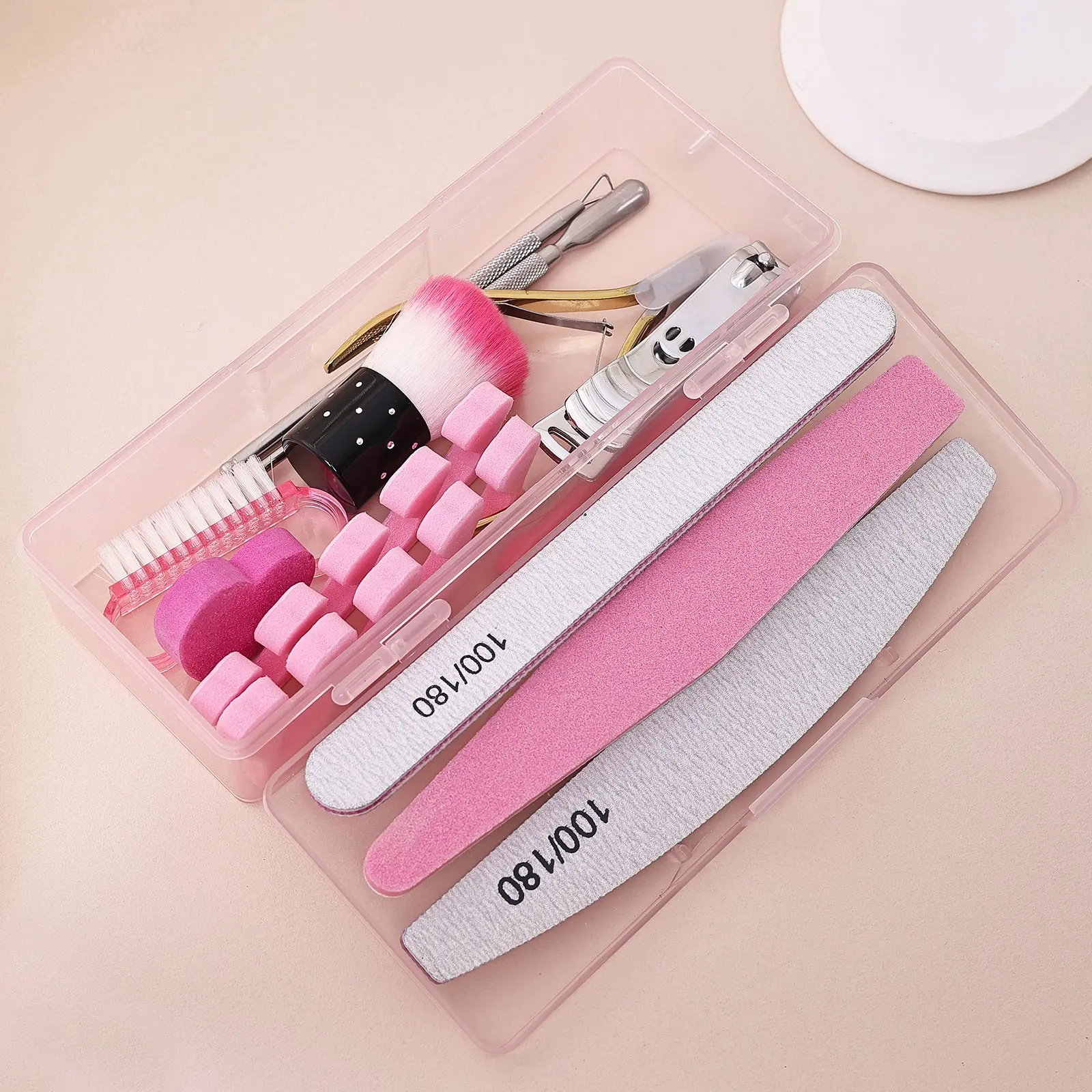 Durable Construction - 12pcs Professional Nail Art Kit with Storage Box, 100/180 Nail Files, Cuticle Nipper & Pusher, Nail Buffer Sponge, Dust Brush | Gel Polish Tools for Manicure, Pedicure - Home Salon Use, Nail Tech Supplies | Professional Nail Kit