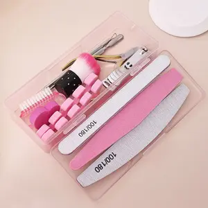 Multifunctional Manicure Nail Tool Set with Storage Box, Professional Nail Art Kit Includes Nail Clippers, 100/180 Grit Nail Files, Cleaning Brush, Nail Buffer Blocks & Cuticle Tools, All-in-One Nail Care Organizer