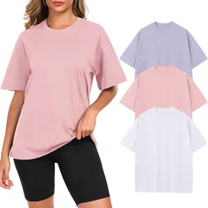 Womens Sport Oversized Cotton T Shirts Crewneck Short Sleeve Tops Heavyweight Casual Loose Fit Drop Shoulder Fashion Tees