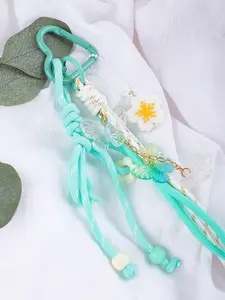 Pastel Braided Keychain with Butterfly & Sakura Charms, Cute Nylon Tassel Pendant, Kawaii Aesthetic Accessory for Women and Girls