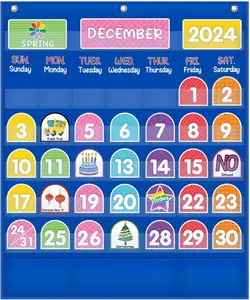 Monthly Calendar Pocket Chart with 92 Activity Cards for ,Simplified Calendar Pocket Chart for  Easy Learning,Classroom/Teacher  Have Supplies/School Decor (Blue English)