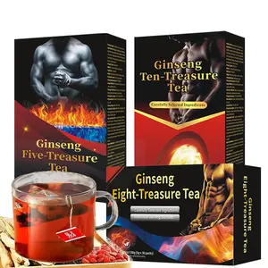 Ginseng Five/Eight/Ten Treasure Tea Kidney Tea Formula with Red Date Wolfberry Mulberry Organic Chinese Herbal Ginseng Teas for Natural Kidney Cleanse