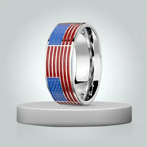 4th July Independence Day Jewelry | Stainless Steel Men's Wedding Band Ring USA | United States American Flag Imprinted