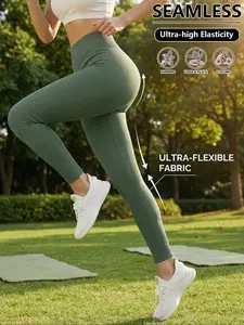 Women's Ribbed Knit Yoga Leggings Set, Seamless Medium Stretch Sports Pants, Gym Sportswear Bottoms, Shaping Leggings, Tummy Control Fitness Clothes, Ideal for Active Lifestyle