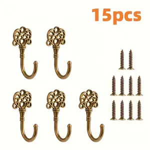 15-Piece Antique Bronze Color Hooks Set, Zinc Alloy Creative Wall Door Back Side Hooks, Bathroom Closet Metal Coat Rack, Home Decor Floral Pattern Hooks