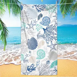 1pc Coral, Starfish, Shells Pattern Outdoor Beach Towel-Super Absorbent&Super Light And Thin&Quick Drying & Soft & Comfortable for Sun Shawl Yoga Towel Swimming Running