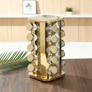 360 Degree Rotating Kitchen Spice Rack, Multi-Function Stainless Steel Glass Bottle Set, Durable Countertop Organizer, Easy Cleaning, Rotatable Design