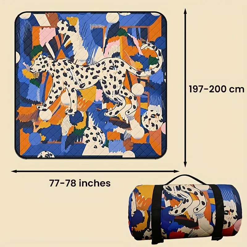 [Outdoor Camping Beach] Thickened Picnic Mat 4-8 People(200x200cm/80"x80") Extra Large Foldable Outdoor Mat 3-Layer Padded Design with Carry Strap, Non-Slip Beach Camping Mat for Park Travel