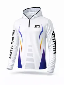 Men's Professional Fishing Shirt Hooded Long Sleeve T-Shirt, Polyester Honeycomb Birdseye Fabric, Quick-Dry Breathable Digital Print, Sports Top, Outdoor Wear