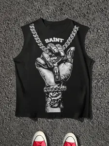 Men's Sleeveless Vest with Cross Print Design, Casual Sporty Streetwear, Outdoor Fashion, Simple Trendy Youth Campus Style, Menswear