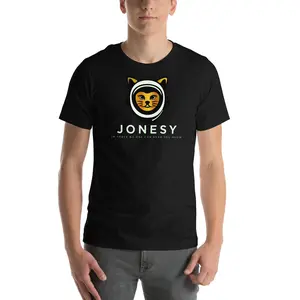 Jonesy Unisex T-Shirt - Black Cotton Tee with Graphic Design Featuring Cat Face and Text "JONESY"