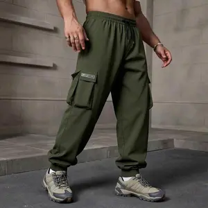 Multi-Pocket Cargo Joggers | Black Streetwear Techwear Bottoms, Men's Drawstring Waist Loose Fit Sweatpants, Tactical Hiking Work Pants, Elastic Cuffed Trousers for Casual Outdoor Sports