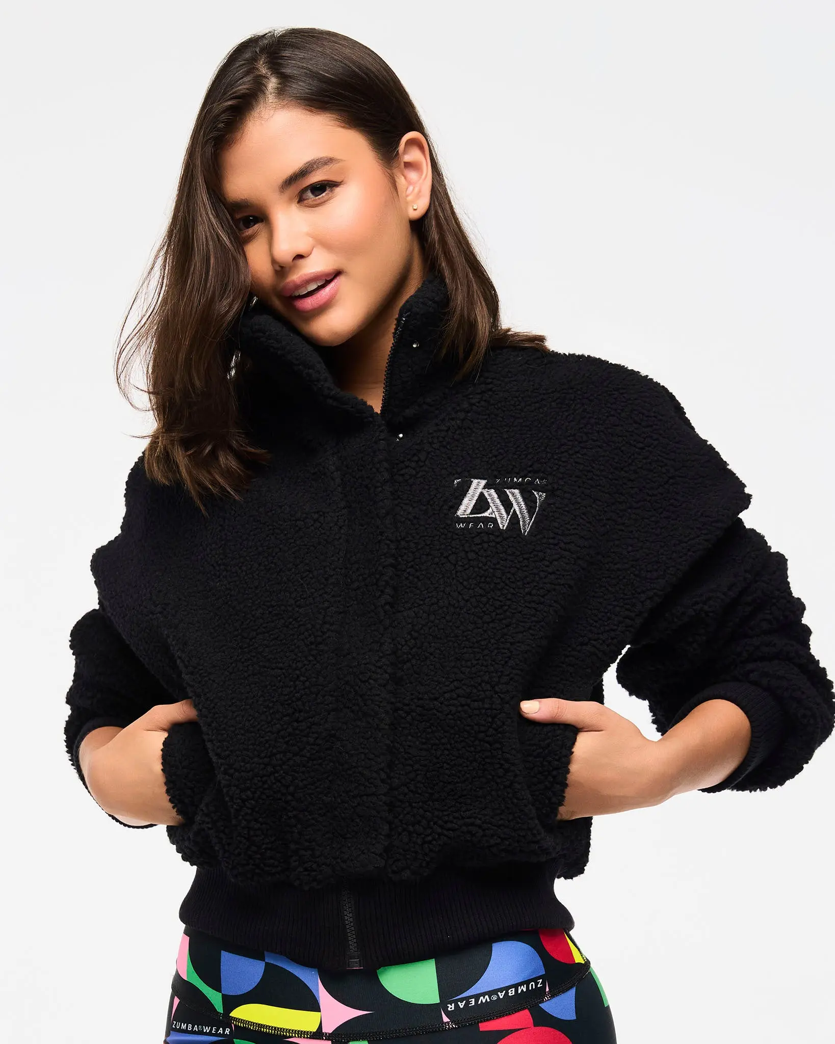 Zumba Basic Sherpa Outerwear, Long Sleeve Knit Jacket with Fitted Design and Embroidered Details for Sports & Outdoor Activities