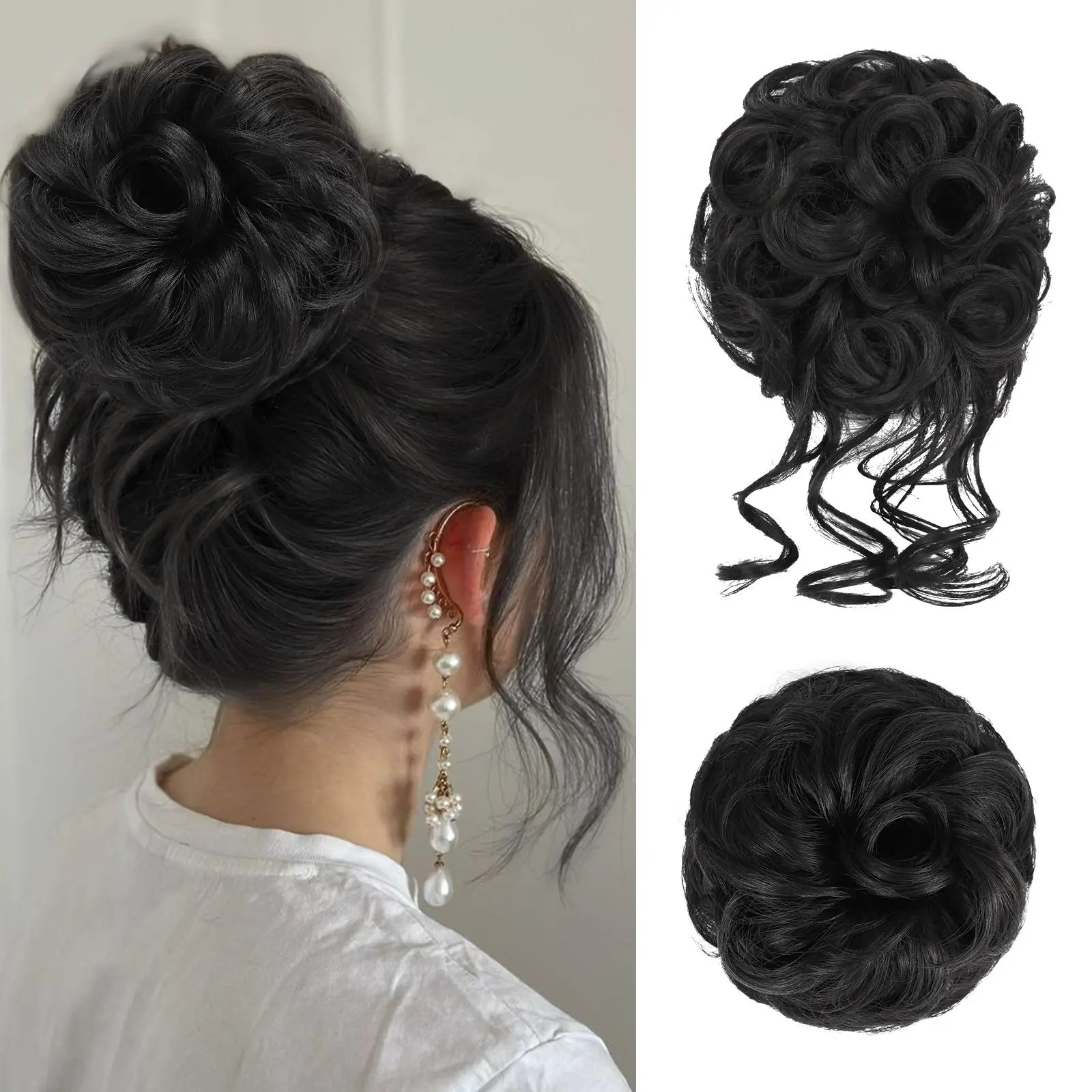 Women's Messy Bun Hairpiece, Curly Wave Synthetic Hair Scrunchie with Double Clip Combs, Instant Volume-Boosting Accessory for Elegant Updo or Ponytail Hairstyles, Prom