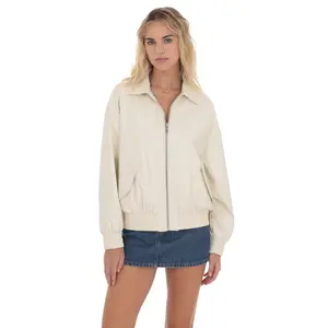 Woven Faux Leather Bomber Jacket in Ivory