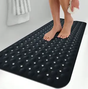 Extra Long Non-Slip Bath Mat with Strong Suction Cups, Mildew Resistant & Drain Holes Design, Safe Anti-Slip Shower Mat for Kids, Seniors & Family Bathroom Use