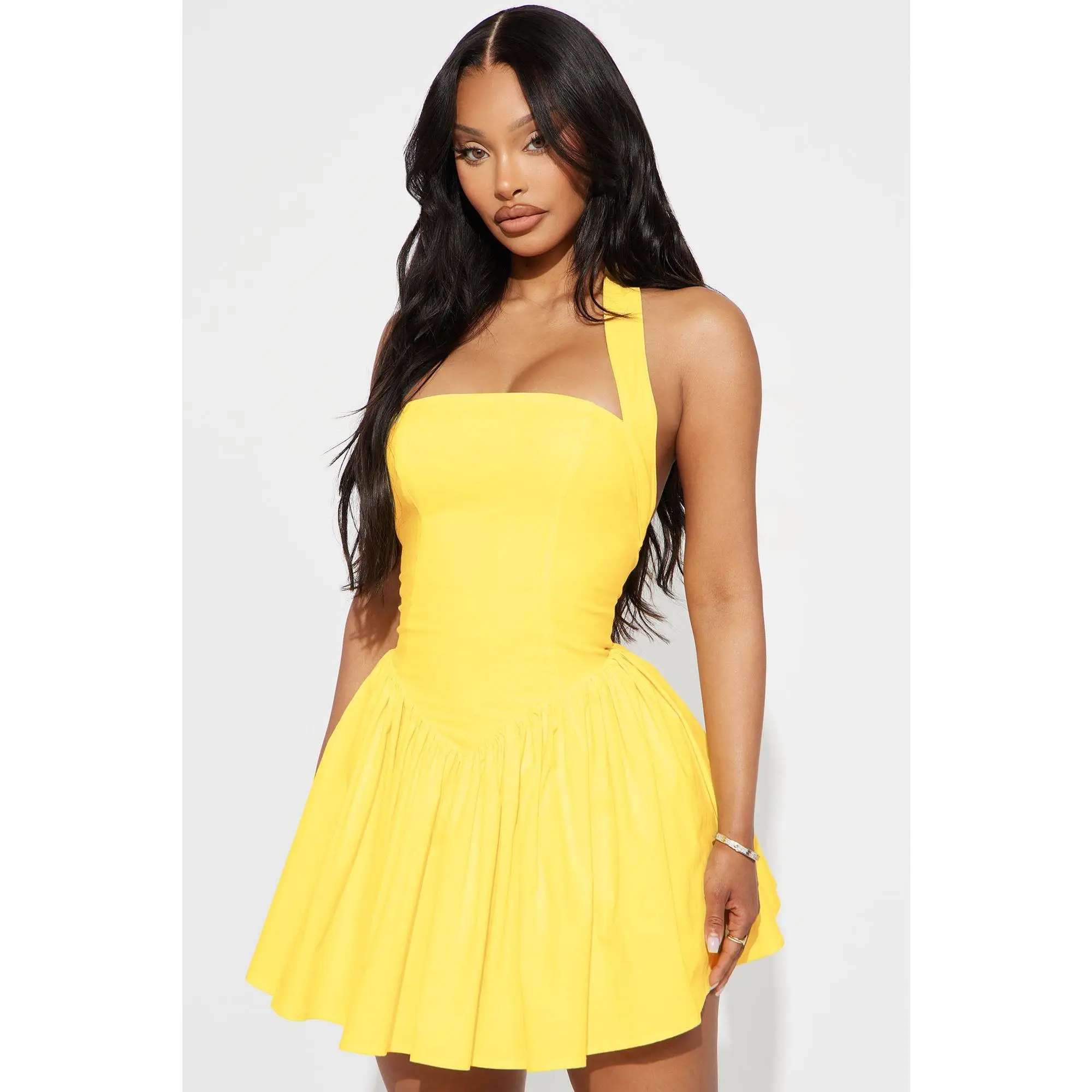 Arabelle Halter Mini Dress - Butter Yellow