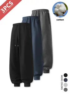 3-pack men’s casual athletic long pants, loose jogger knit sweatpants, cotton for comfort and breathability, spring/autumn style