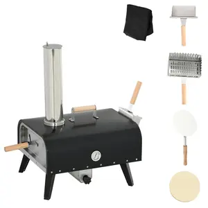 Pellet Wood Fired Pizza Oven Outdoor Pizza Maker with 12" Rotating Stone Peel Waterproof Cover Portable Stainless Steel Easy Control