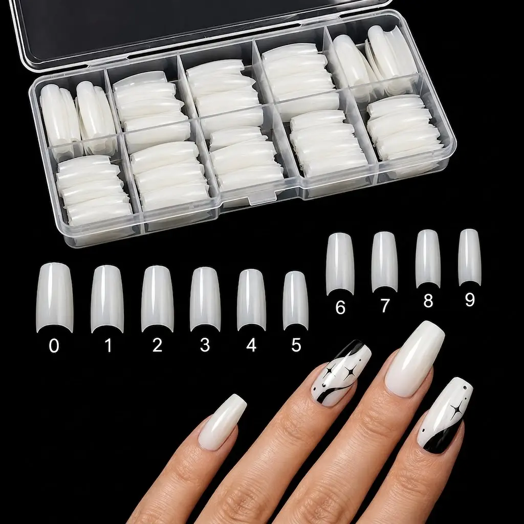 Flexible Gel French Half Cover Nail Tips, Crystal Clear False Nails for Manicure, Easy to Trim for Salon & Home DIY Nail Art