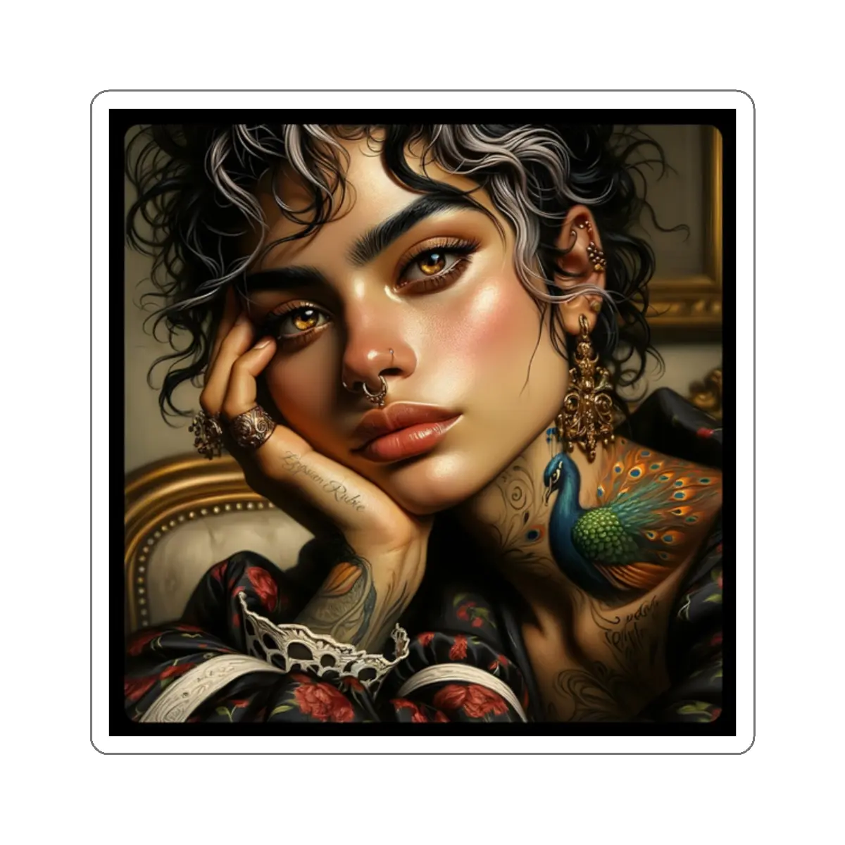 Ponderai- Bored RBF Peacock Tattoo Girl Victorian Vintage Kiss Cut Sticker