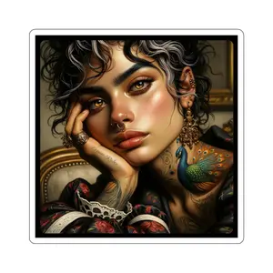 Ponderai- Bored RBF Peacock Tattoo Girl Victorian Vintage Kiss Cut Sticker