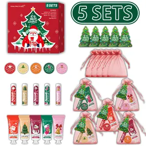 Miss FactualX Christmas Gift Set - 5 Sets/Box with Lipstick Hand Cream Balm Red Gauze Bag & Christmas Tree Card Perfect for Festive Season Makeup Cosmetic