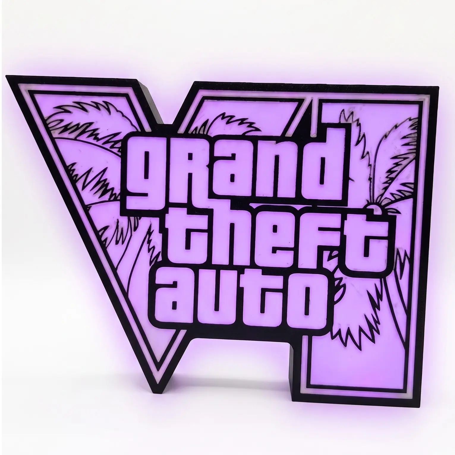Grand Theft Auto VI Inspired Light Box 3D Printed Black White PLA with RGBIC LED Strip Music Sync App Control 10.5" W x 7.5" H x 1.5" D