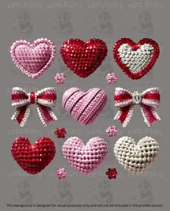 Valentine's Day - Rhinestone Hearts and Bows Set DTF Transfer