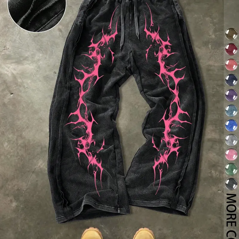 Men's Casual Loose Cotton Sports Pants, Cyber Pattern Print, Street Style, Casual Comfy Sweatpants, Adjustable Drawstring Sweatpants, Drawstring Loose Sweatpants, All Seasons, Ideal Gift, Sports Trousers
