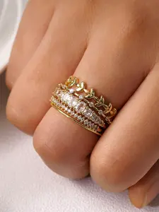 5 Pcs/Set Elegant Stackable Cubic Zirconia Ring Set Statement Multi Ring For Women For Wedding Engagement Anniversary Party Band Jewelry Valentine's Day Gift