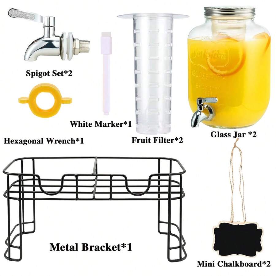 2 Packs 1 Gallon Glass With Stand And 304 Stainless Steel Faucet Party Drink Dispenser